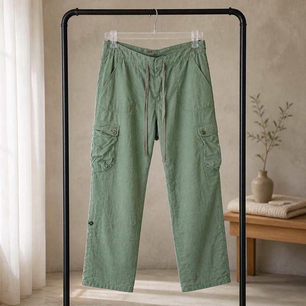 C&V Womens Linen Blend Cargo Utility Pants with Drawstring Waist #955